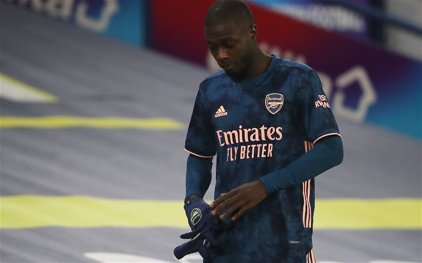 Image for Arsenal: Nicolas Pepe spoken to by coach Albert Stuivenberg after Leeds United match
