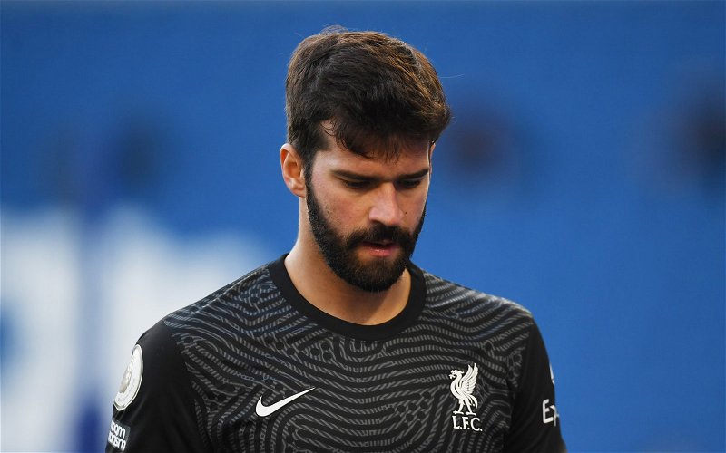 Image for Liverpool: Chris McLoughlin claims Alisson has ‘vulnerability’ from set pieces