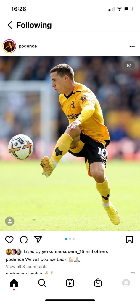 Wolverhampton-Wanderers'-Daniel-Podence's-Instagram-post