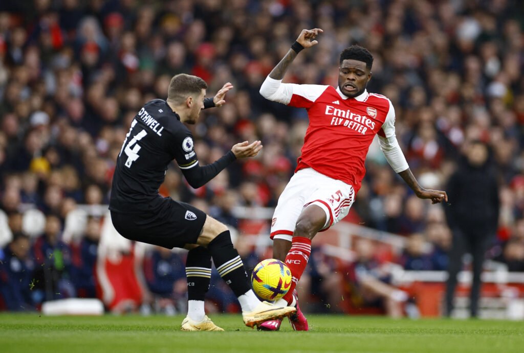 Arsenal's Thomas Partey in action with AFC Bournemouth's Joe Rothwell