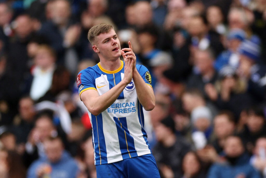 Brighton & Hove Albion's Evan Ferguson celebrates scoring their second goal 