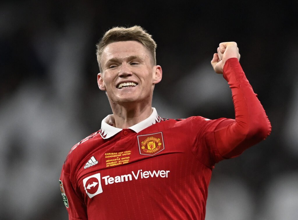 Manchester United's Scott McTominay celebrates after winning the Carabao Cup