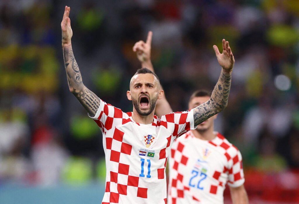 Croatia's Marcelo Brozovic reacts