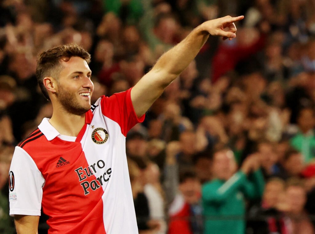 Feyenoord's Santiago Gimenez celebrates scoring their fifth goal