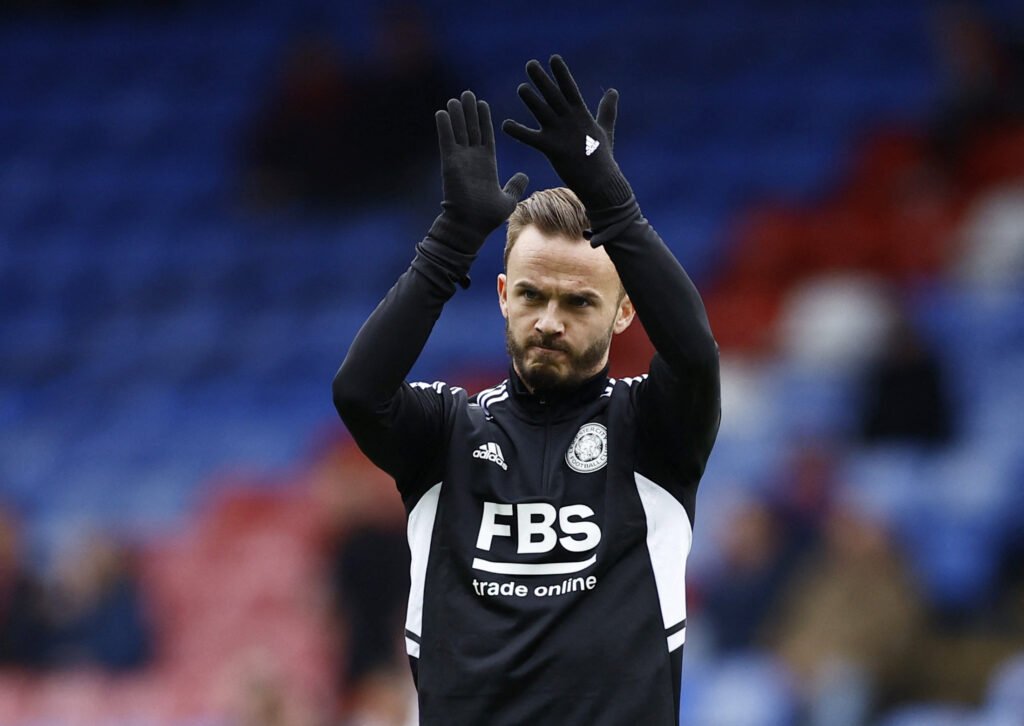 James Maddison during the warm up before the match