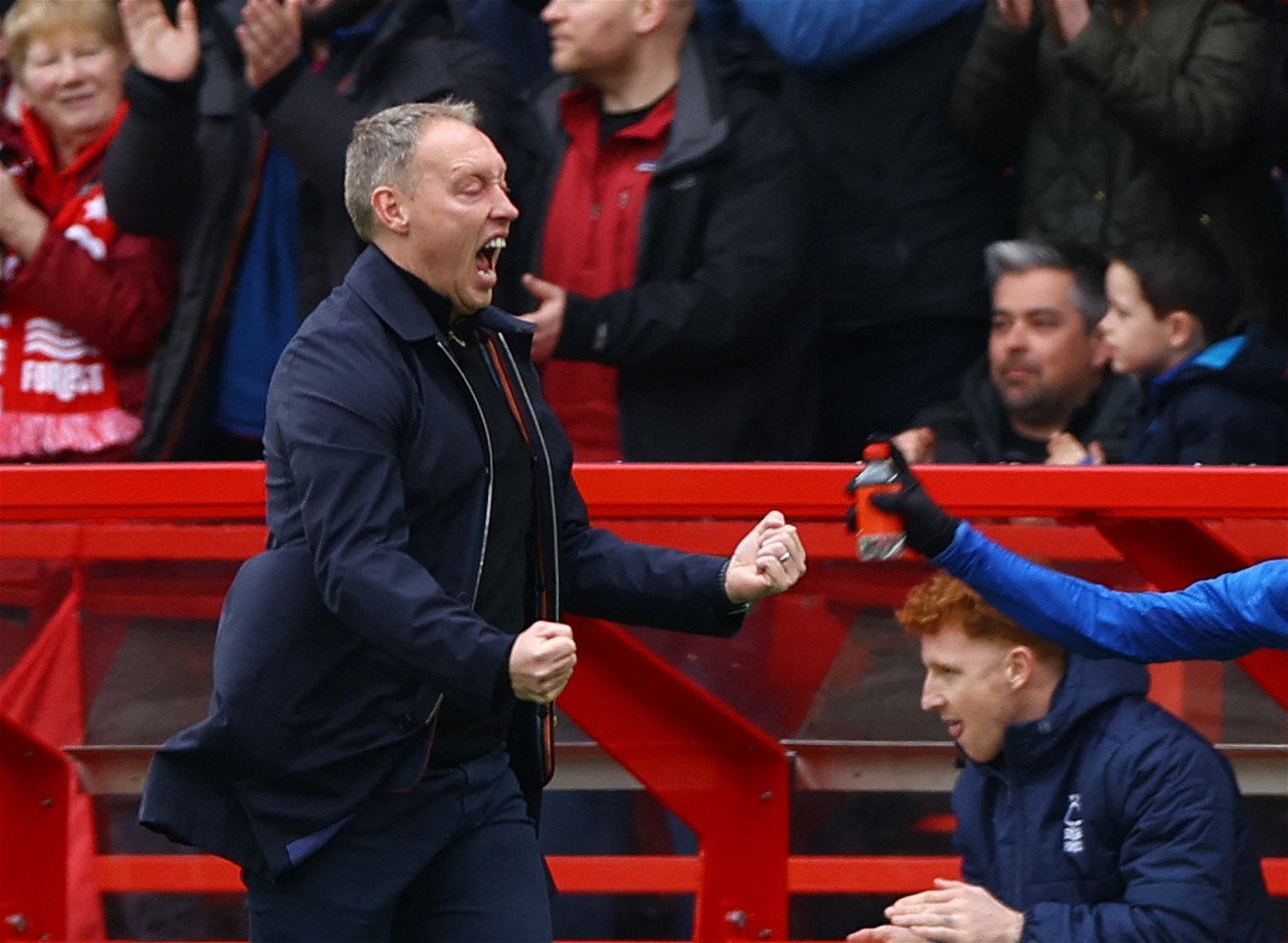 Nottingham Forest manager Steve Cooper celebrates their first goal scored by Brennan Johnson